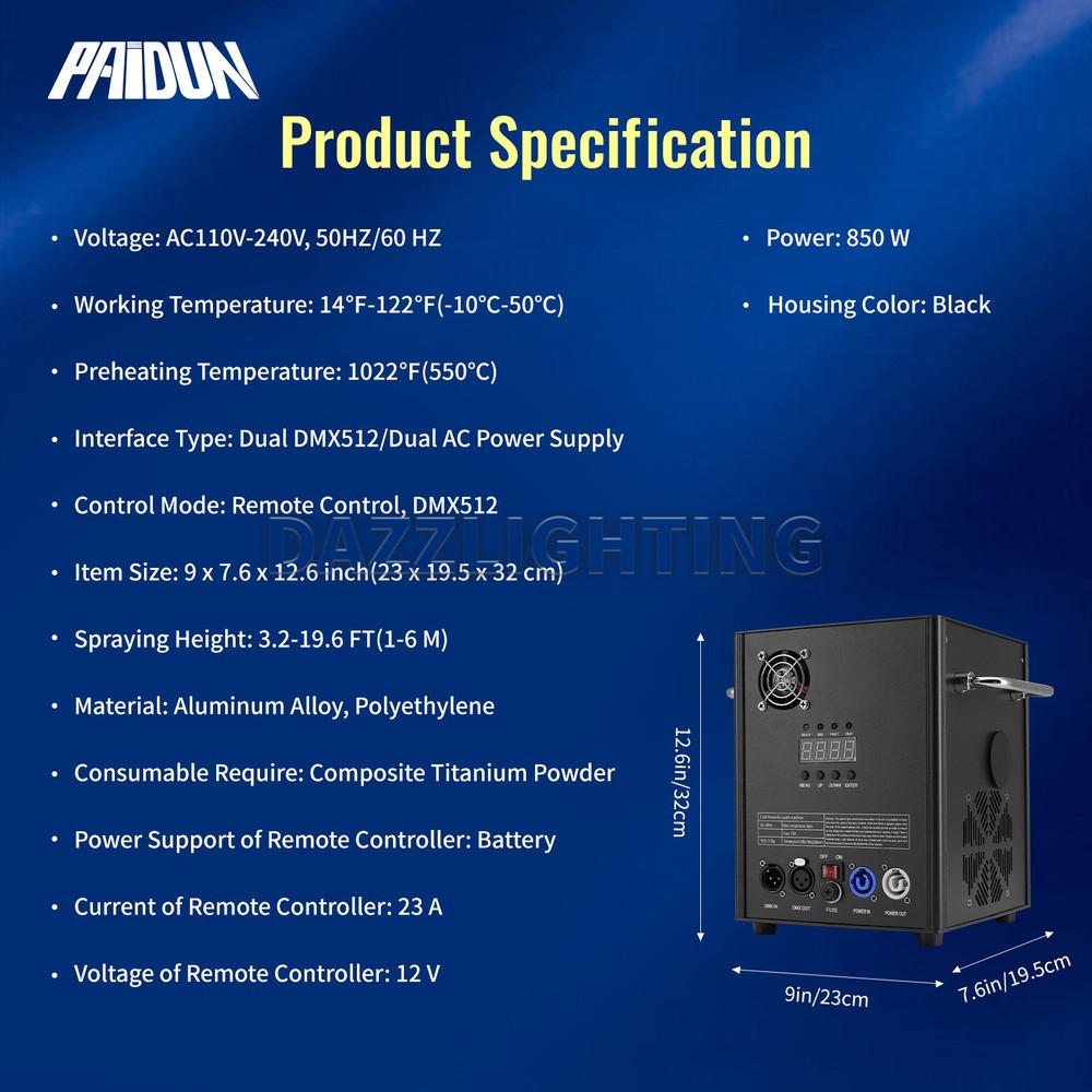 PAIDUN 2Pack 850W Large Cold Spark Machine Firework Effect DMX512 Remote Control