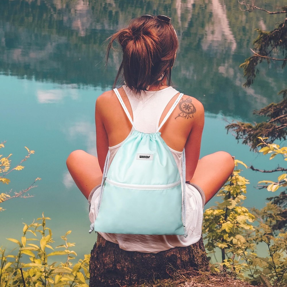 WANDF Drawstring Backpack String Bag Sackpack Cinch Water Mint Green