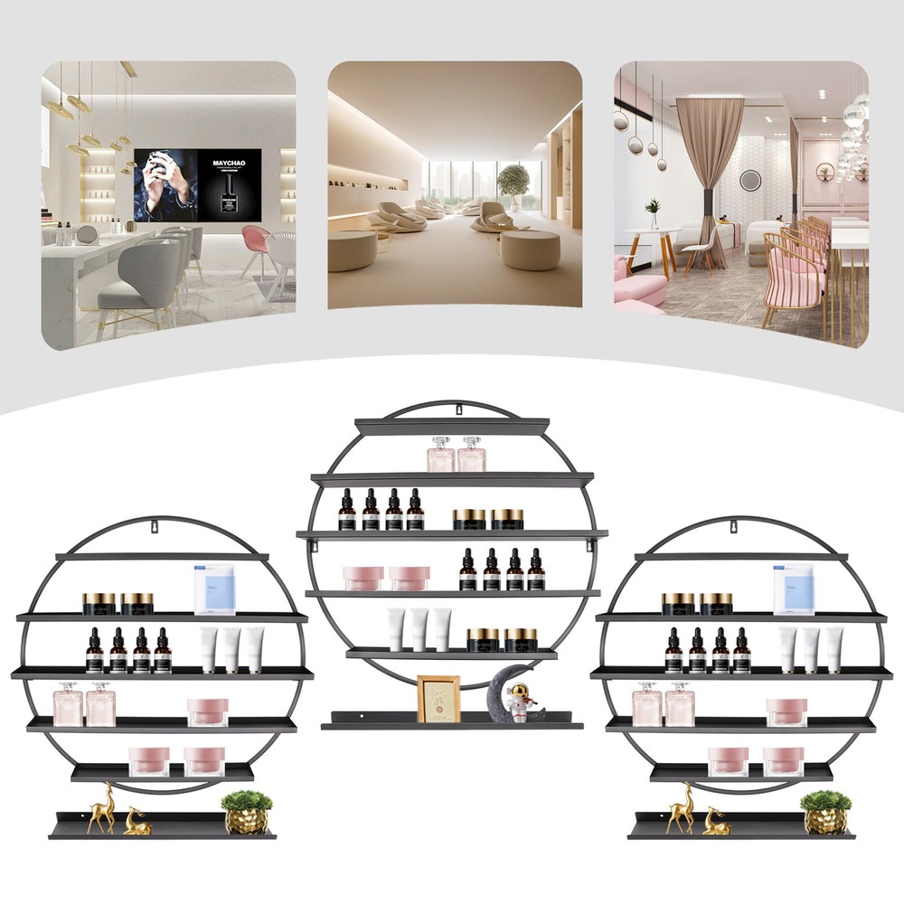 Black Wall Mounted Round Shape Nail Polish Storage Rack, Holder Display Stand
