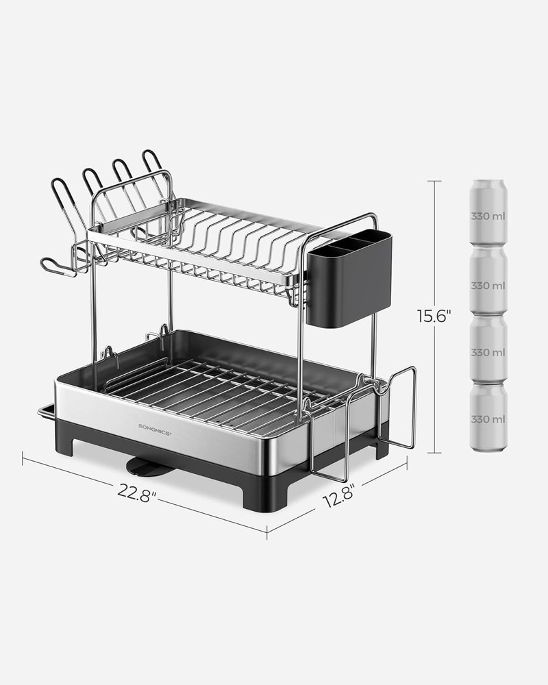 Dish Drying Rack 2 Tier Dish Rack Kitchen Counter W/ Rotatable & Extendable
