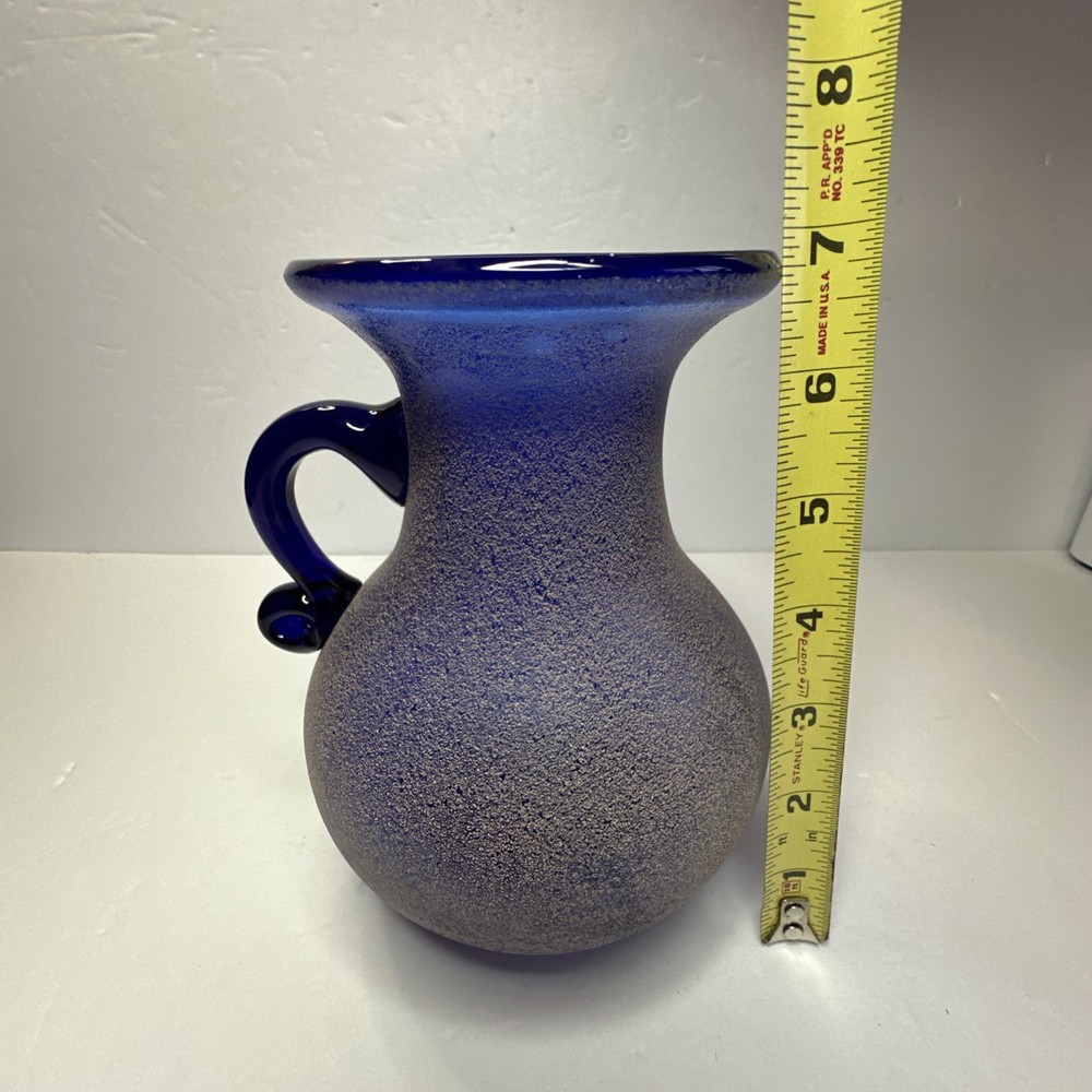 Cobalt blue pitcher/ Vase with textured finish decorative handle