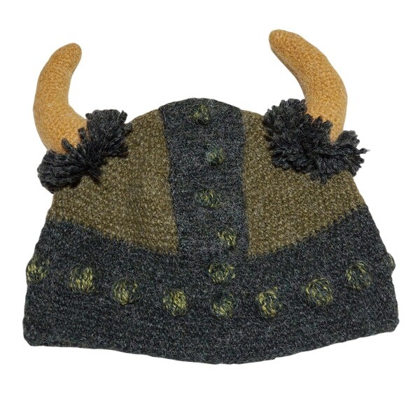 Hand Knit Horned Viking Hat