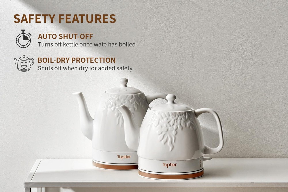 Toptier Electric Ceramic Tea Kettle, Boil Water Quickly and Easily, Detachabl...