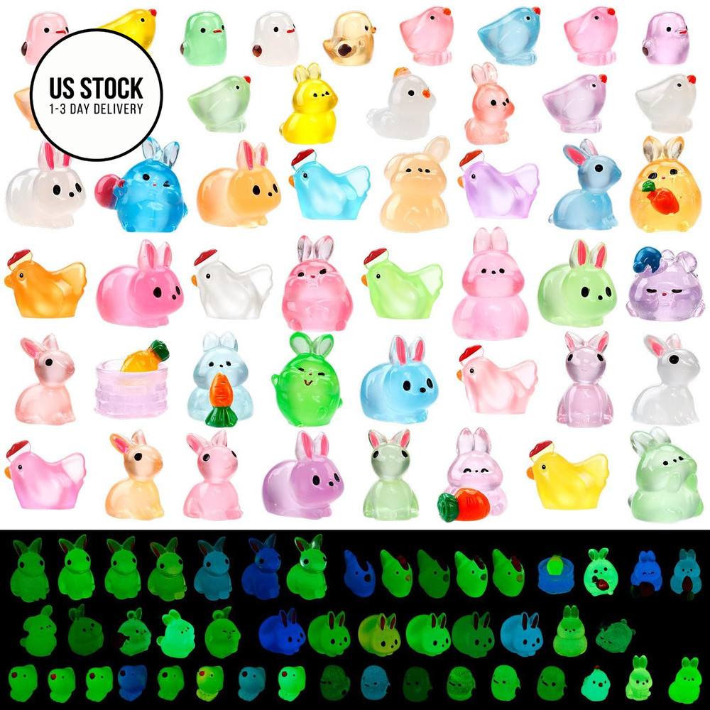 VICROIC 50 PCS Easter Luminous Mini Resin Figures, Tiny Small Multicolored