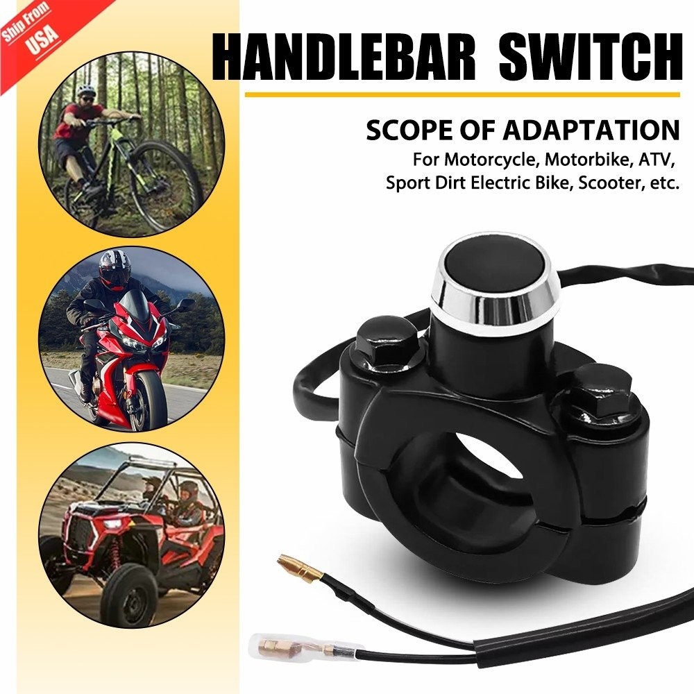 Motorcycle Switch Horn Handlebar Mount Push Button Momentary Start Universal 12V