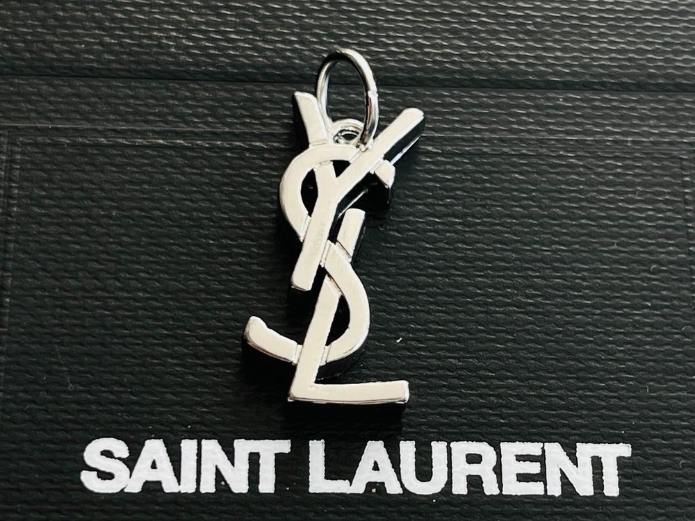 YSL charm pendant stamped zipper pull silver