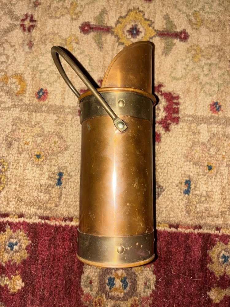 Antique Solid Copper Fireplace Match Holder