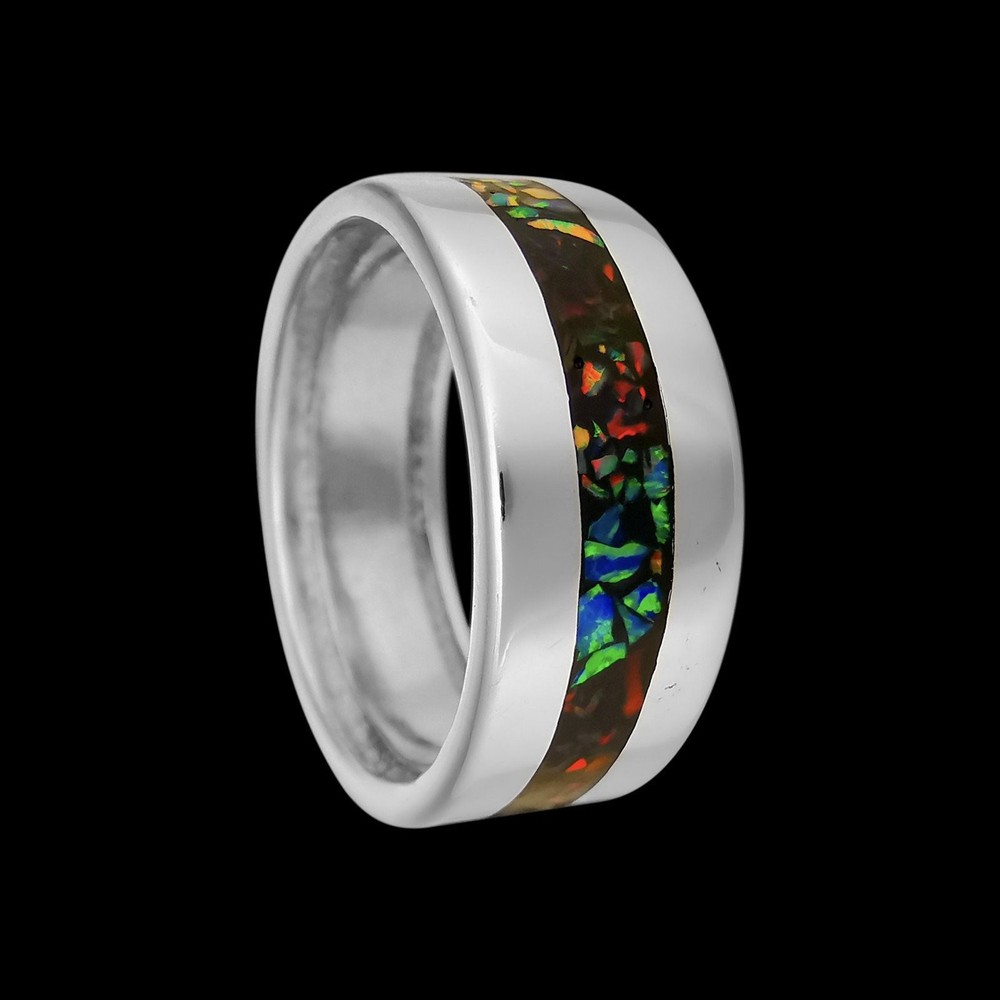 Galaxy Opal Ring • Sterling Silver • Fire Opal Gemstone • Rainbow Opal