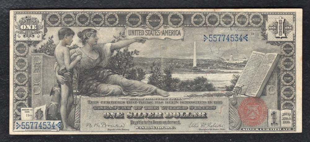 FR. 225 1896 $1 ONE DOLLAR “EDUCATIONAL” SILVER CERTIFICATE ABOUT UNCIRCULATED