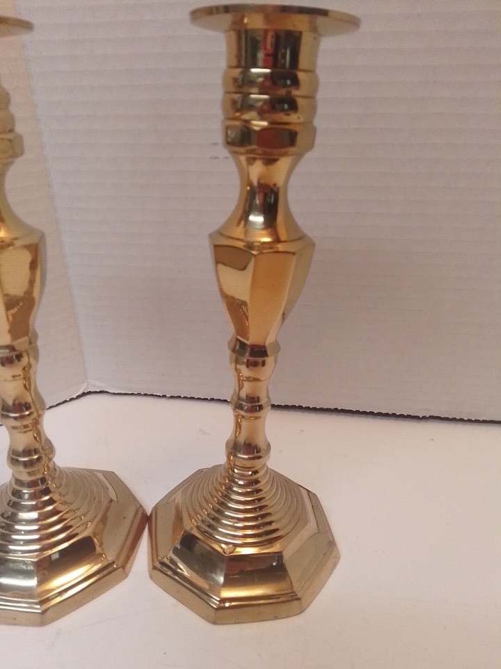Vintage Baldwin Solid Brass Candlestick Holders Pair 8” Octagon Base Forged USA