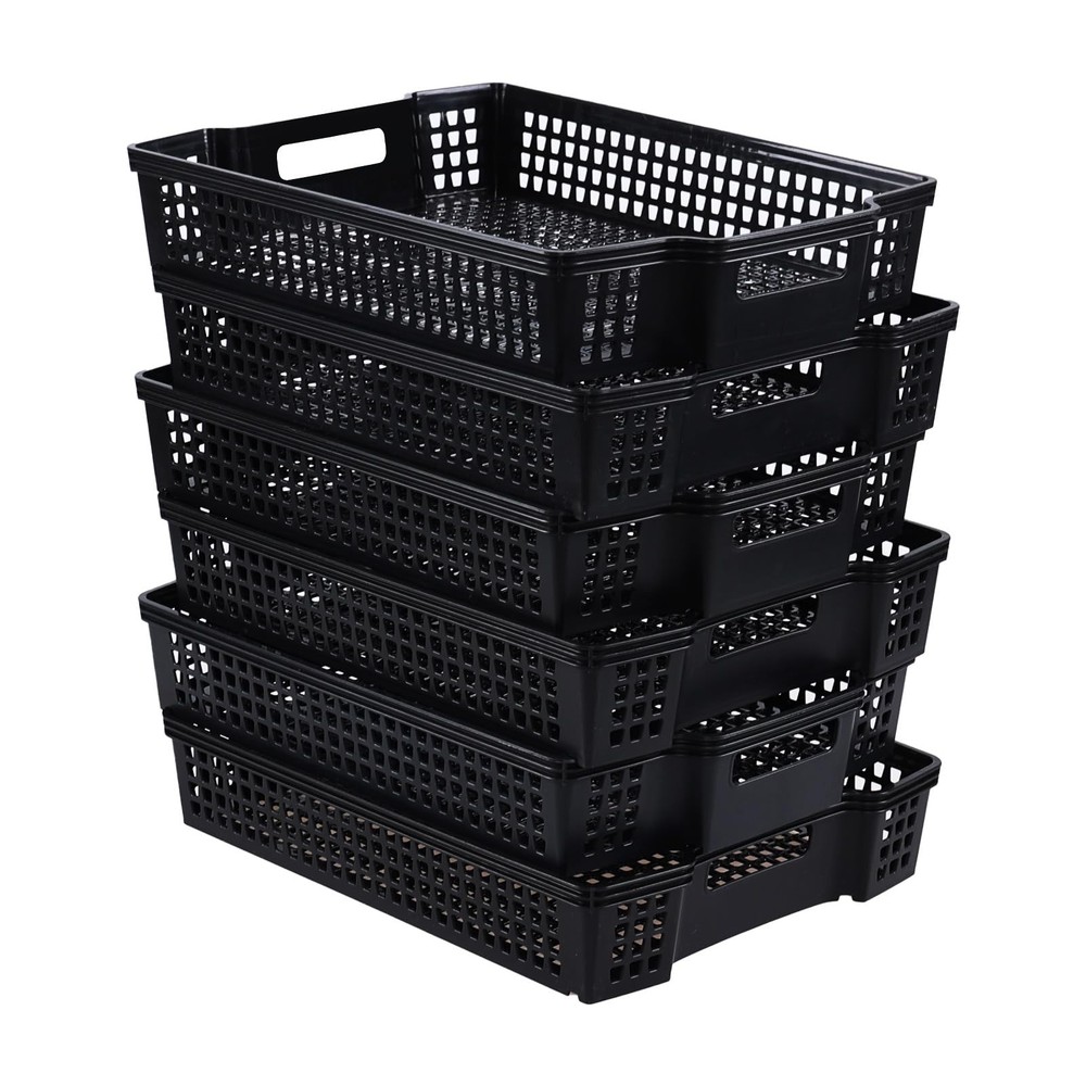 6 Pack A4 Paper Storage Basket Tray Stackable Office Organizing Black