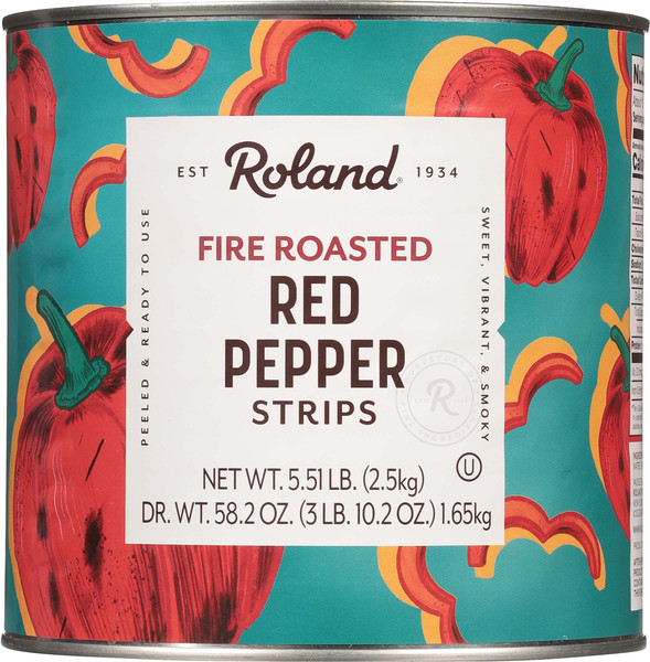 Roland Fire Roasted Red Pepper Strips, #10 Can, 5.5 Lb Net Wt.