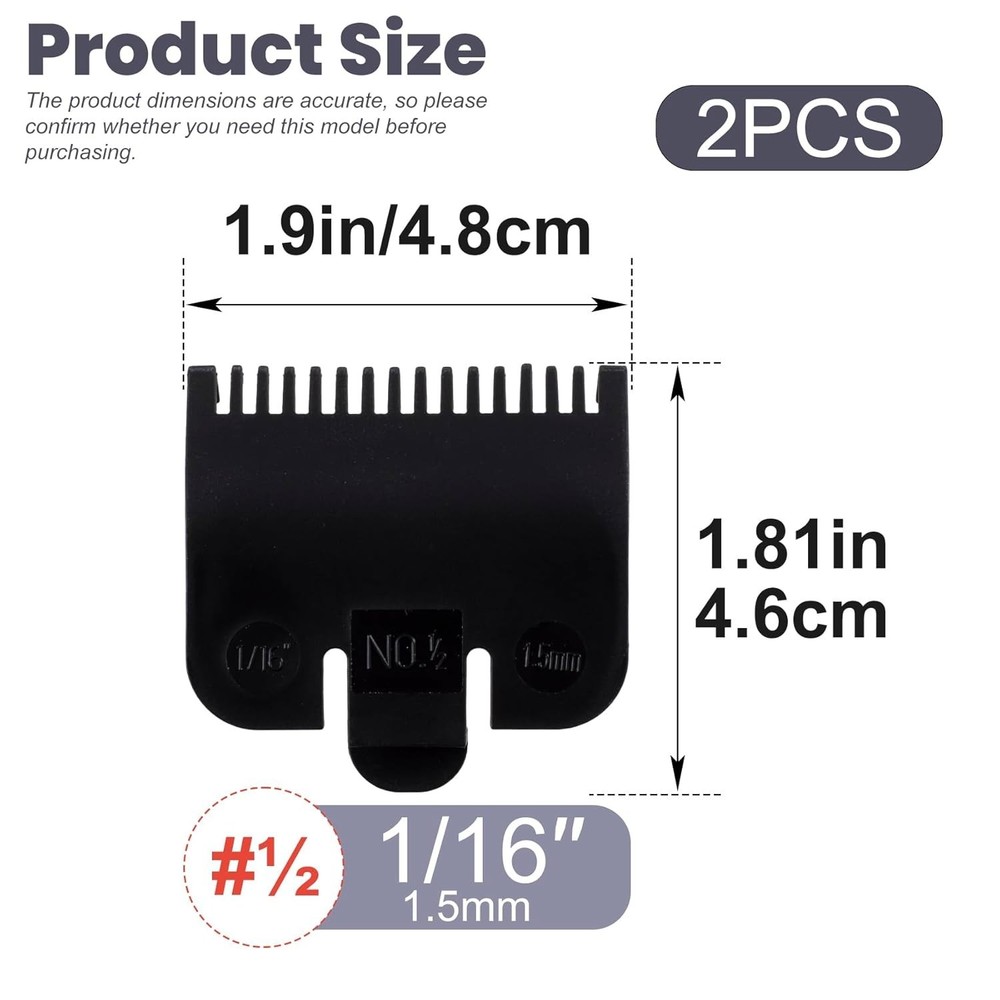 Versatile 2 Pcs Black Clipper Guards - Ideal for Pets & Humans, 1/16'' Size