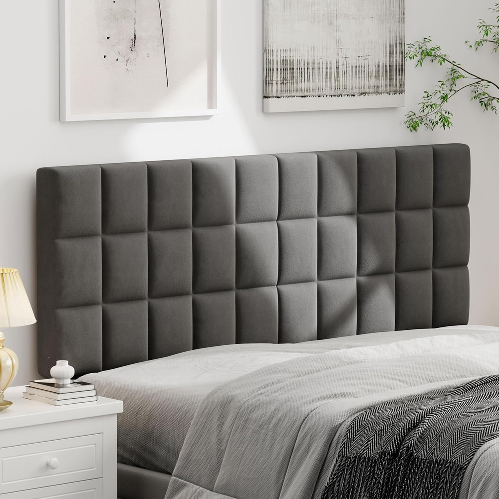Modern Velvet Tufted King Size Headboard with Adjustable Height - Dark Gray