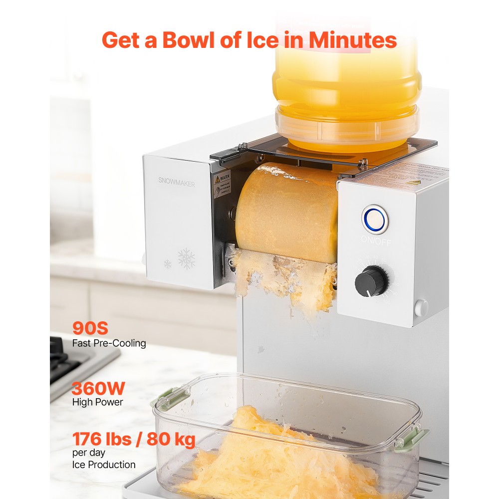 Ice Machine, 176 Lbs Per Day, 90-Second Pre-Cooling, Adjustable Settings, White