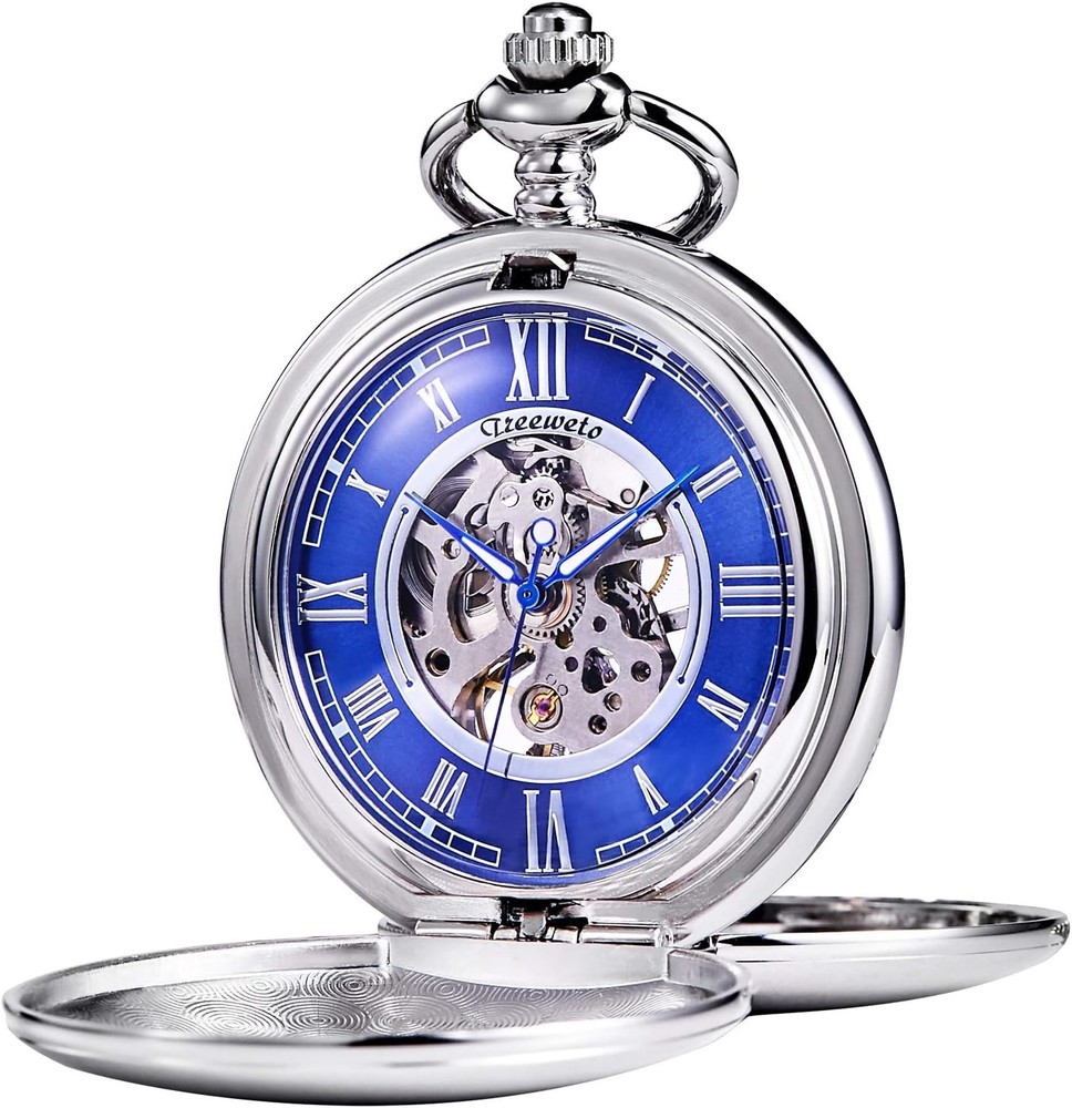 Pocket Watch - Smooth Double Case Series Skeleton Dial Delicate silver