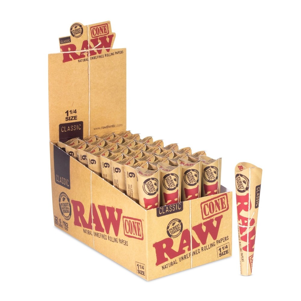 RAW Pre-Rolled Cones 1 1/4  6 Cones per Pack | 32 Packs per Display
