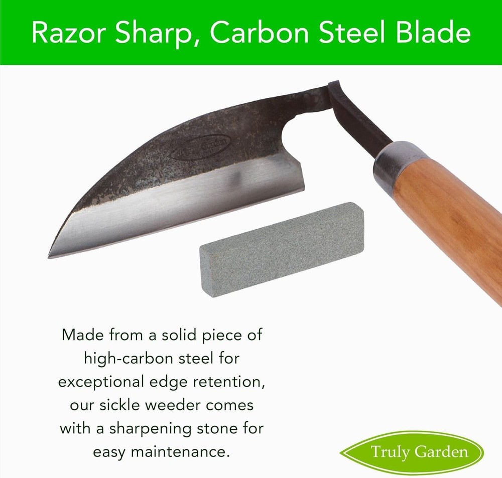 Effortless Weeding Tool with Sharp Sickle & Leather Sheath