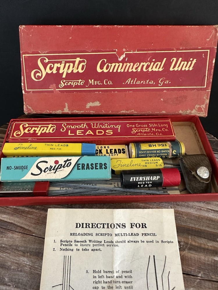 VERY RARE* Scripto Commercial Unit Leads Erasers ETC. Complete Boxed Set