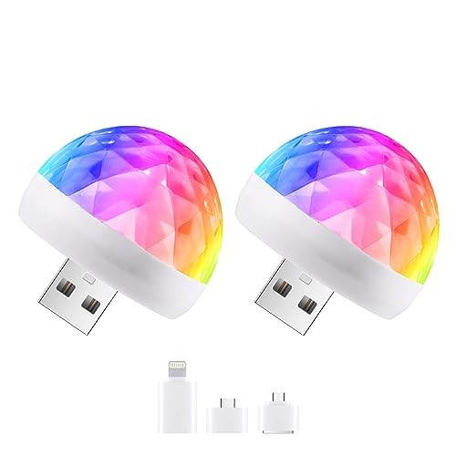 USB Mini Disco Ball Sound Activated Party Light, Stocking Stuffers for 2PACK