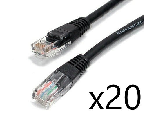 20 Pack Lot - 1ft CAT5e Ethernet Network LAN Router Patch Cable Cord Wire Black