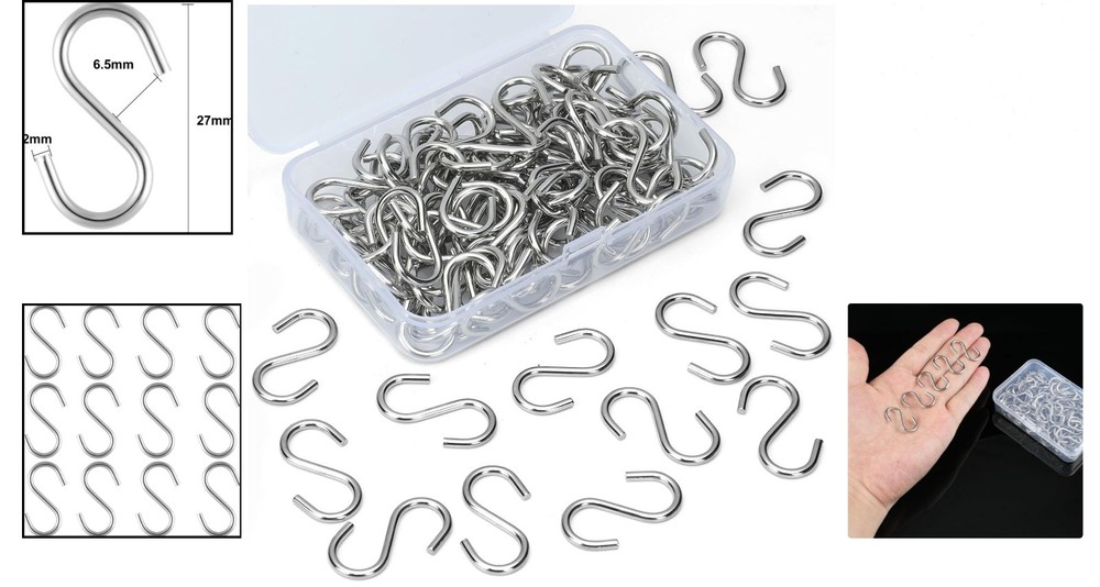 Versatile 100 Pack 1 Inch Mini S Hooks - Rust Resistant Silver Hooks for Crafts