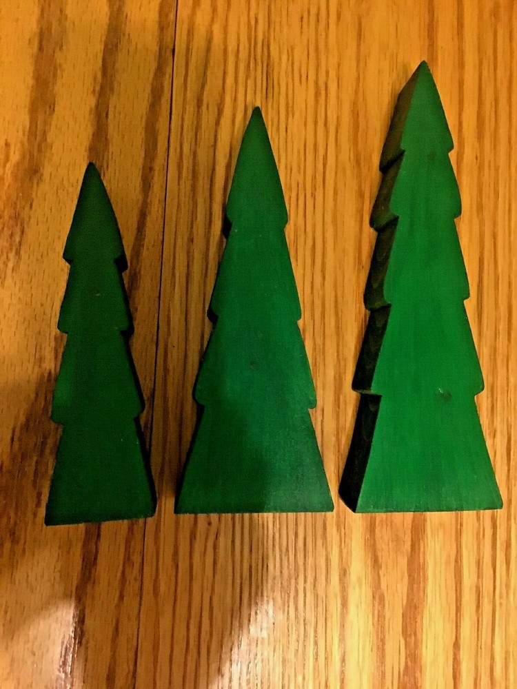 Small Wooden Pine Tree Trio Set - (3)