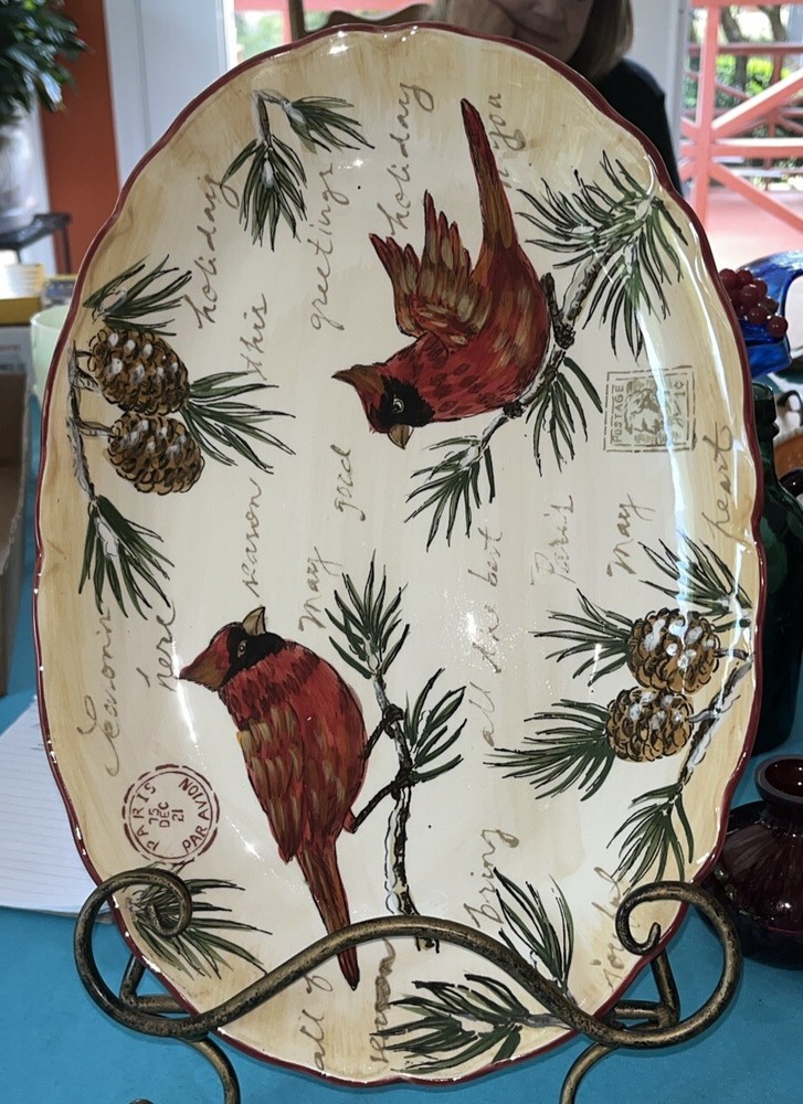 Maxcera Warm Wishes Cardinal Ceramic Serving Platter/Dish/Plate