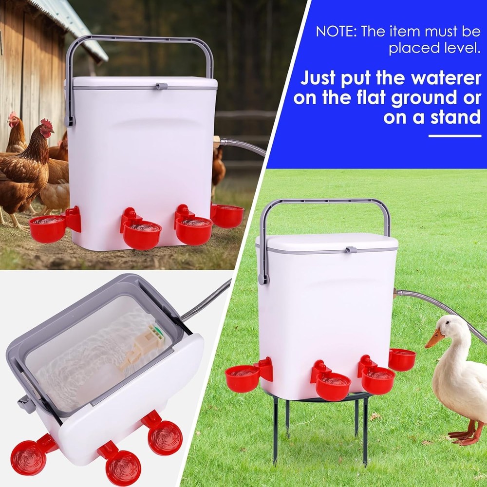 Automatic Chicken Waterer with Float Valve Kit Hose Attachment and 4 Poultry ...