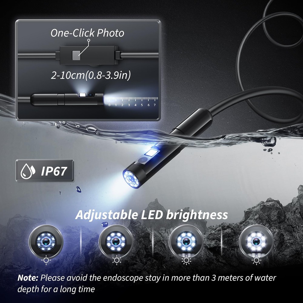 Endoscope Camera with Light, 1920P HD Bore Scope Borescope with 8 Lights, Wat...