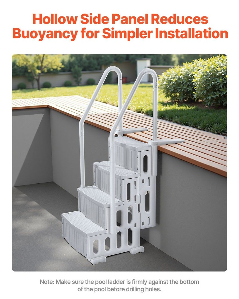 4-Step Durable Pool Stair Double Safety Rails 400lb Capacity Grey