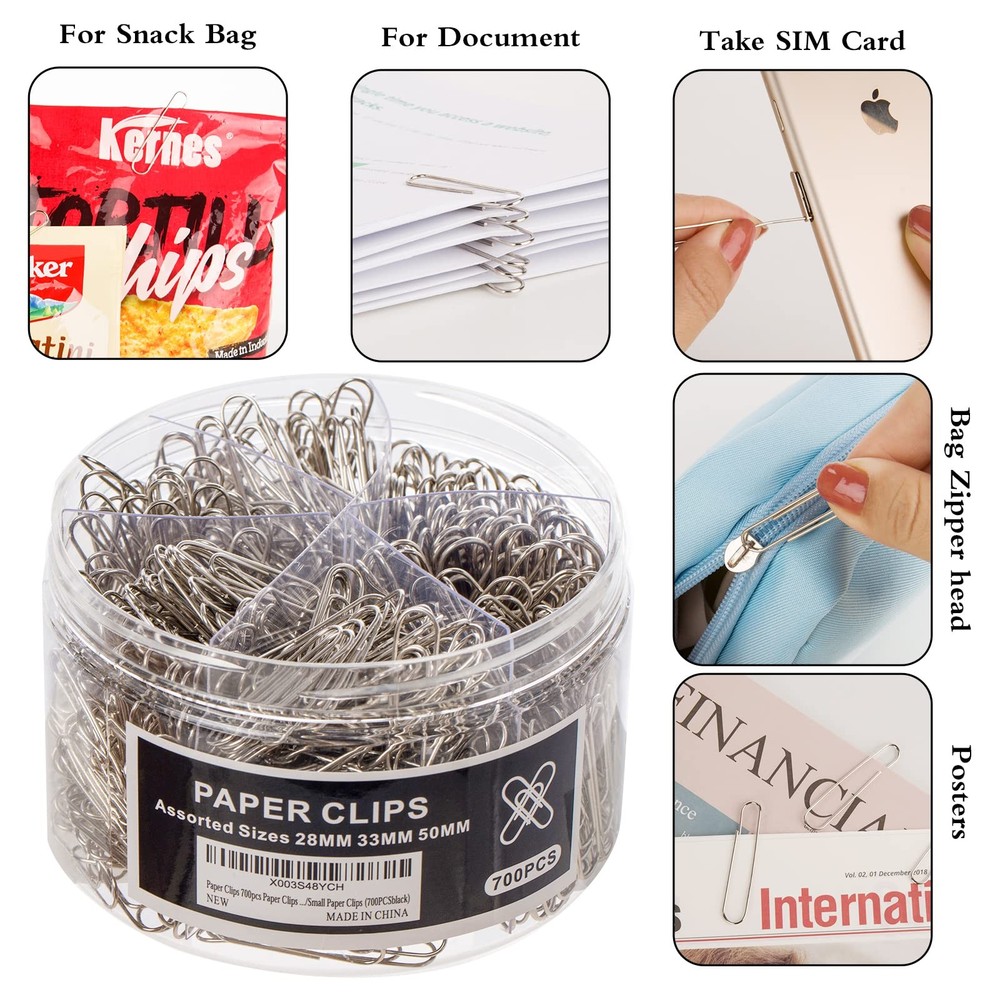 700pcs Paper Clips Assorted Sizes Large (700PCS) Large, Silver
