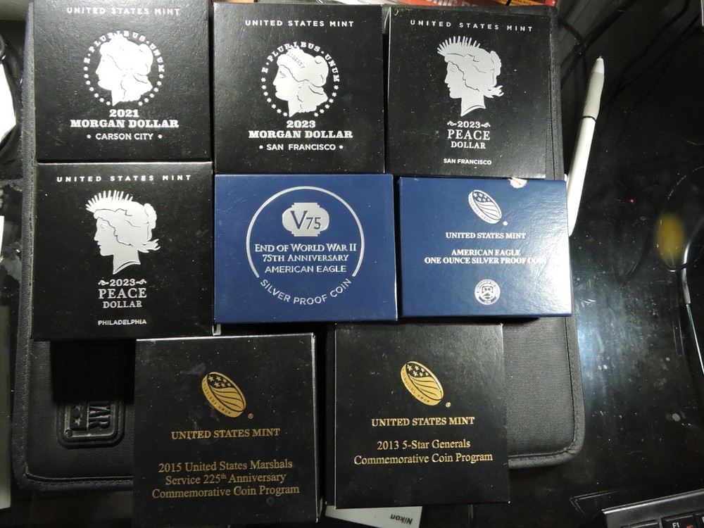 8 BOXES & COA'S FOR 2 GOLD COMMEMORATIVES & 6 SILVER COMMEMORATIVES--NICE BUNCH!