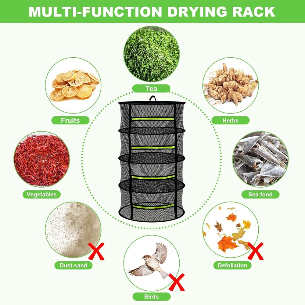 Herb Drying Rack Hanging-4 Layer Plant Drying Rack Bud Drying Net,Foldable