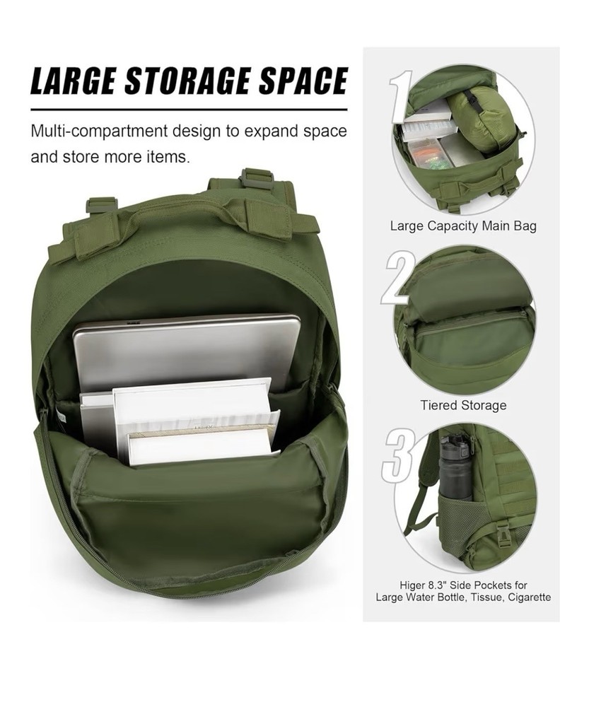 Tactical Backpack, Day Pack, Molle, Waterproof, 30L EDC Bag, With Flag Patch