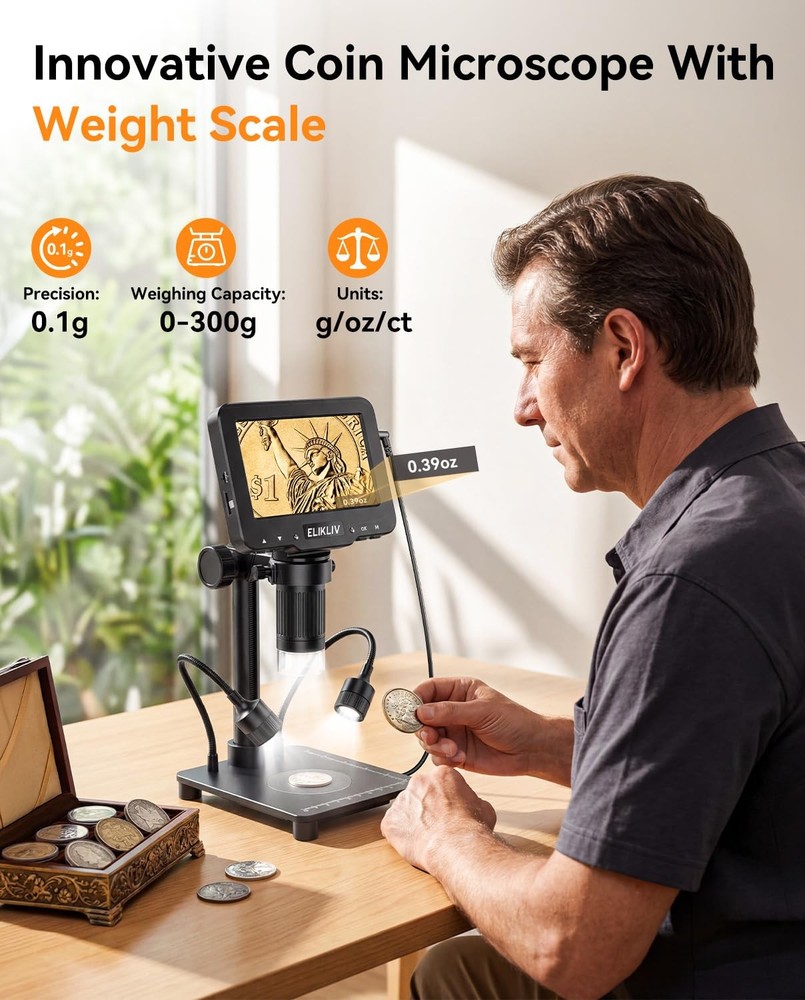 Elikliv Microscope with Weighing Scale, Digital Magnifier for Error Black
