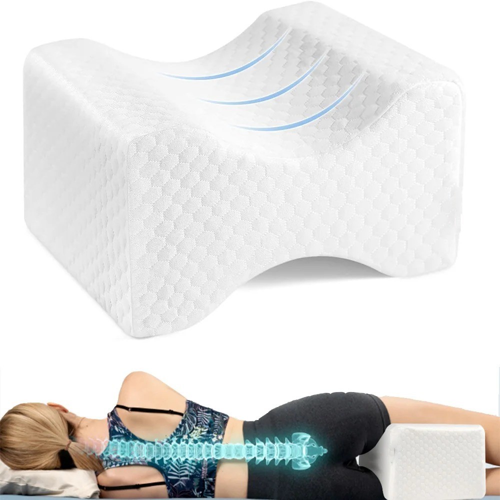 Knee Leg Pillow For Sleeping Cushion Support Between Legs Rest Memory Foam white