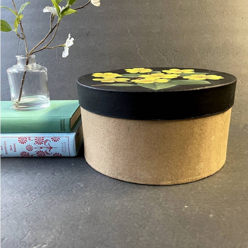 Vintage Hand Painted Cylinder Box Cardboard