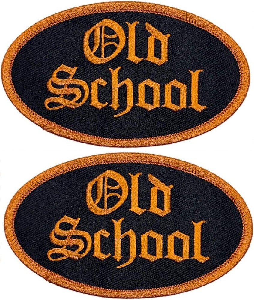 OLD SCHOOL OVAL ORANGE PATCH - 2PC - IRON ON SEW - 4" x 2"