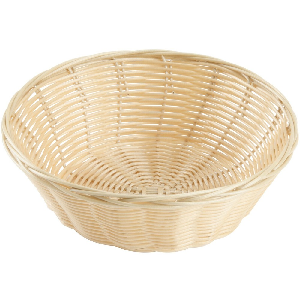 (ONE BASKET) FOOD BASKET 8" RATTAN ROUND PLASTIC CODED FOR DURABILITY