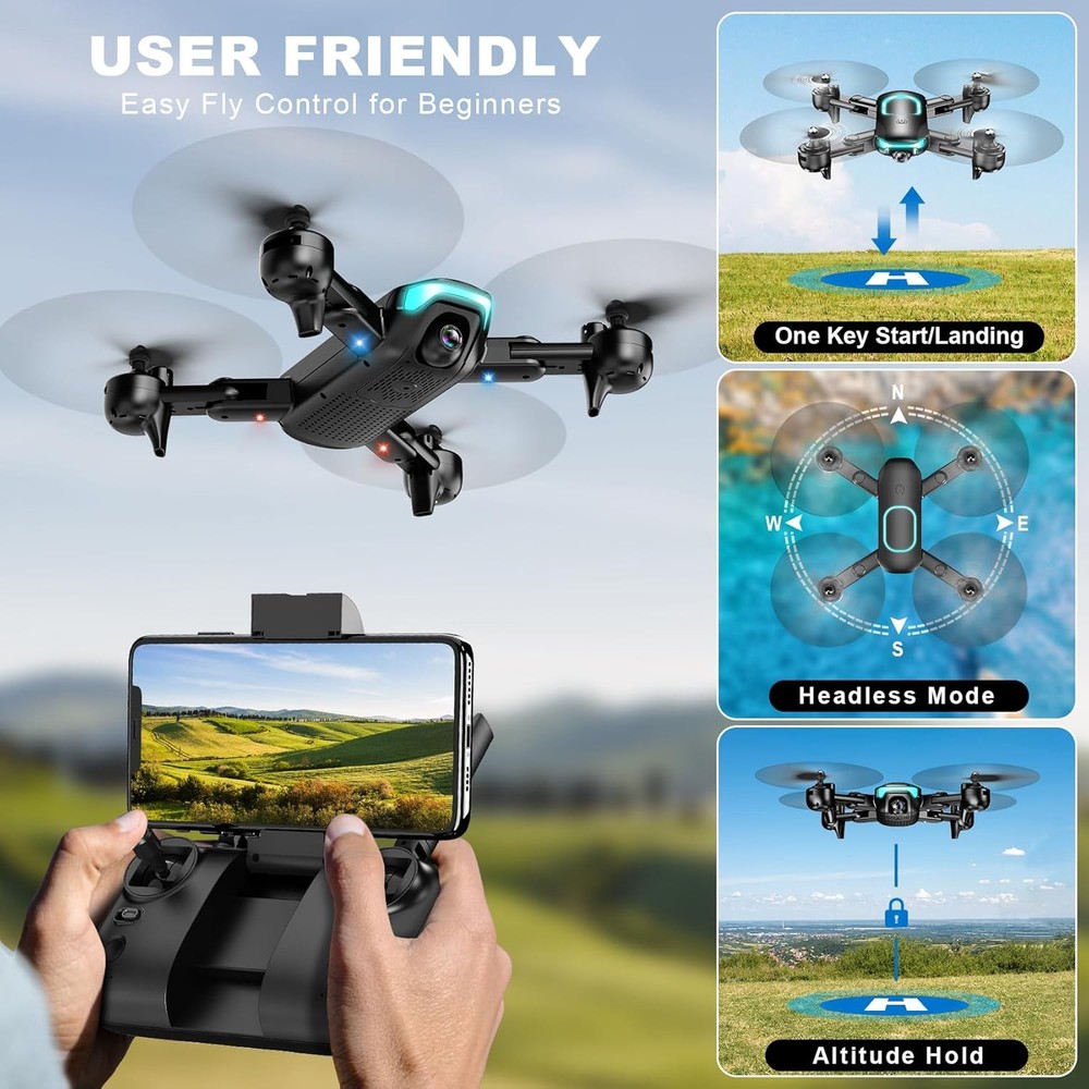 Drone with Camera, Foldable for Beginners 1080P Obsidian
