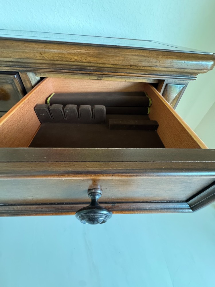 Antique Solid Wood Sideboard Buffet with Wine Rack & Granite Top
