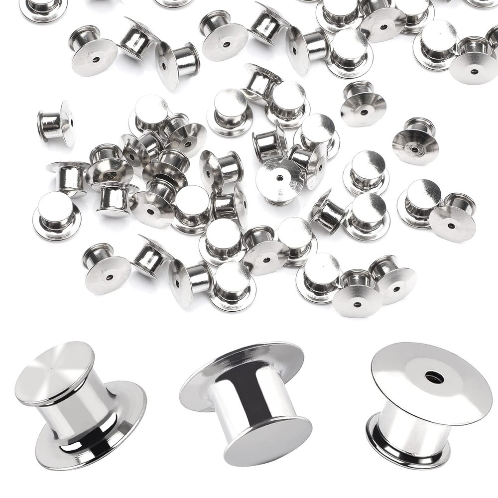 30 Pieces Metal Pin Backs Locking 1 cm diameter, 0.6 height, Silver