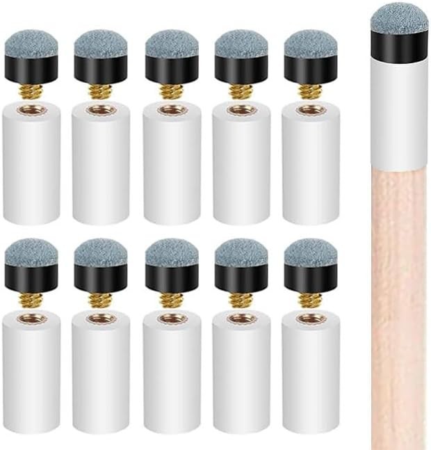10 Sets Billiard Cues Tips Replacement with White Pool Cue Stick Ferrules, Bi...