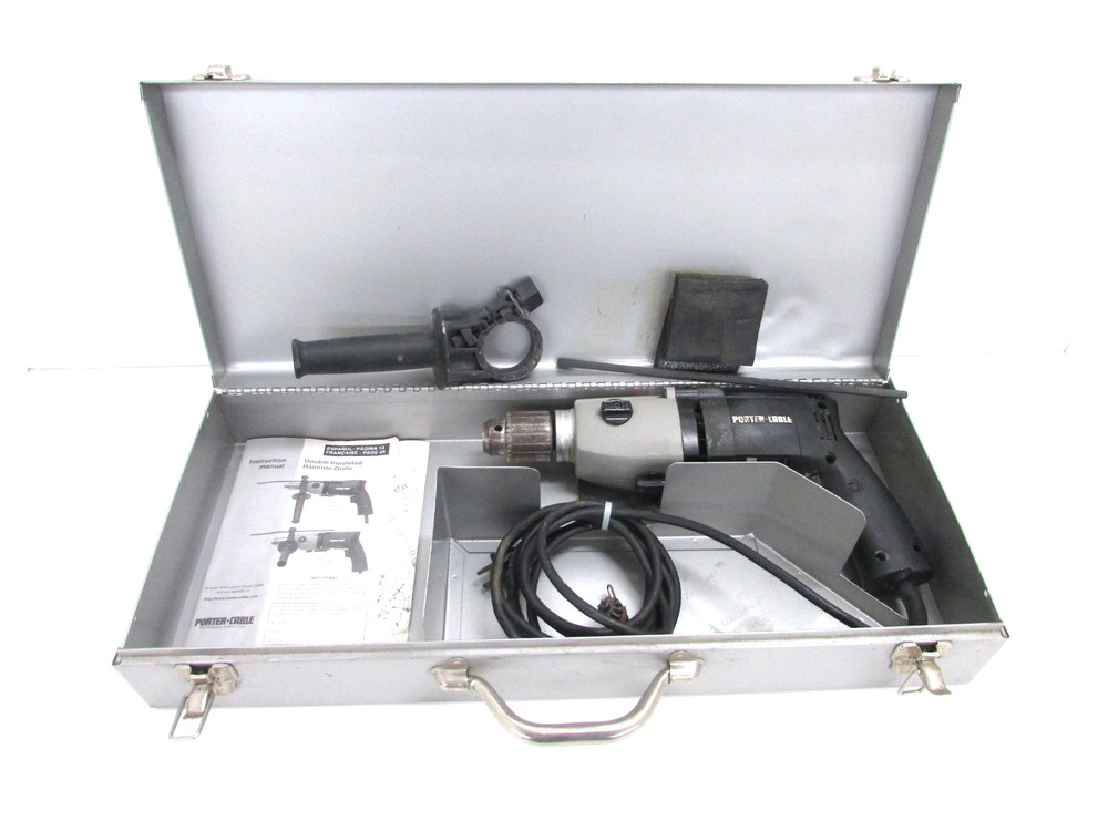 PORTER CABLE TOOLS 1/2” HD HAMMER DRILL 7751, w/ SIDE HANDLE & CASE