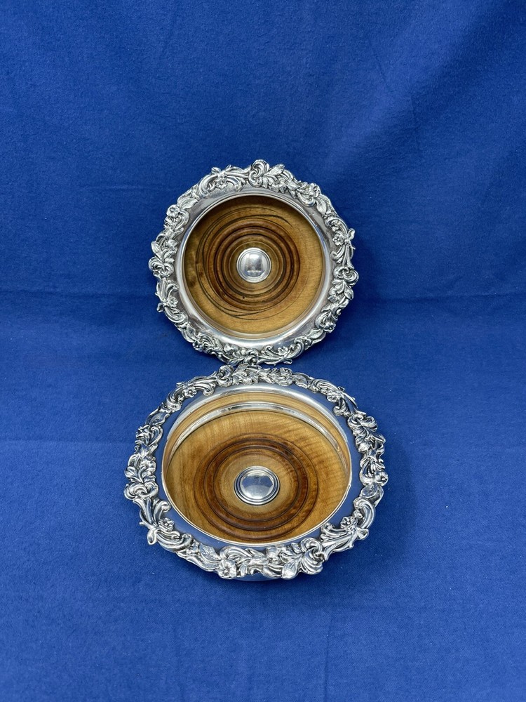 PAIR ANTIQUE OLD SHEFFIELD PLATE BOTTLE COASTERS