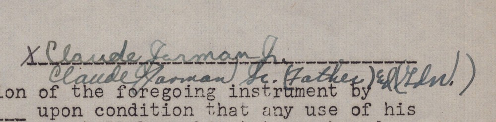 CLAUDE JARMAN JR. - DOCUMENT DOUBLE SIGNED 11/08/1946