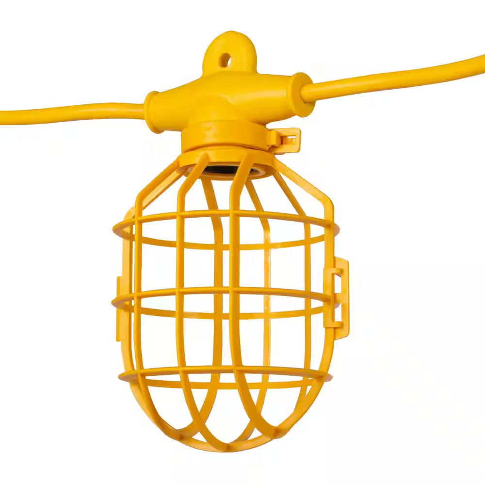 100 Ft. 12/3 SJTW 10-Light Plastic Cage Temporary Light Stringer, Yellow