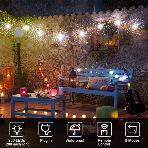 5 Pack 1000 LED Plug in Firework Lights Starburst Lights for Cool White