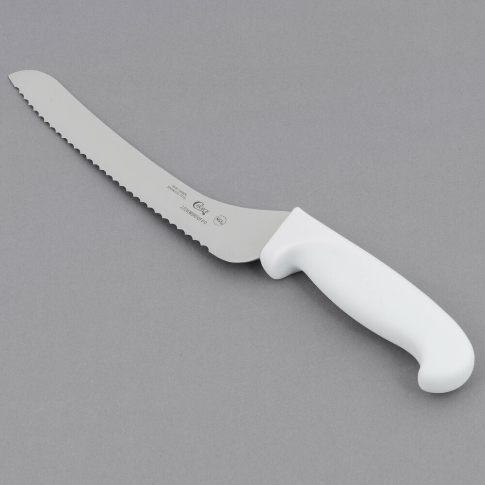 Choice 9" White Offset Serrated Edge Bread Knife, NSF Listed